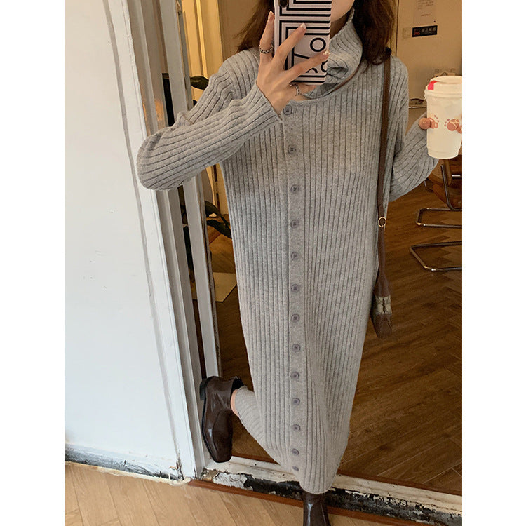 Robe en tricot pour femme avec col haut et fermeture à boutons Chic & Stil
