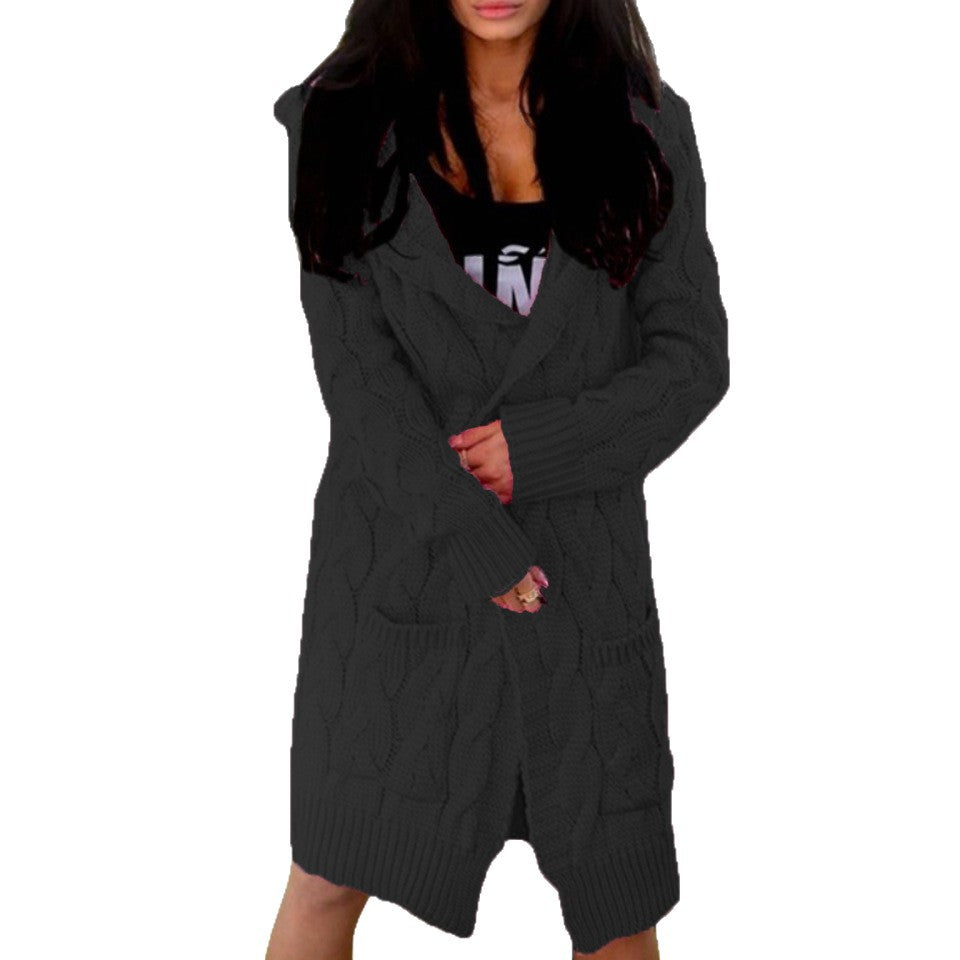 Women's knit jacket with a modern cable design and practical pockets Lune London