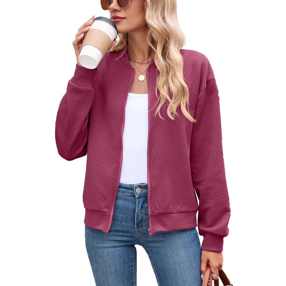 Ladies Chic and Stylish Textured Design Sporty Bomber Jacket