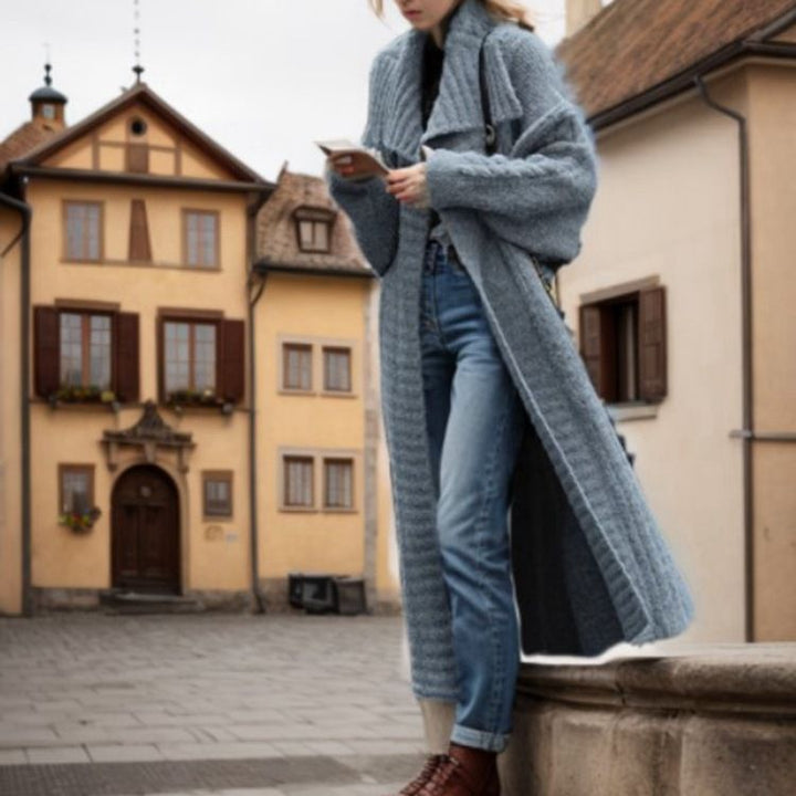 Oversized knitted coat for women with textured design and voluminous sleeves Lune London