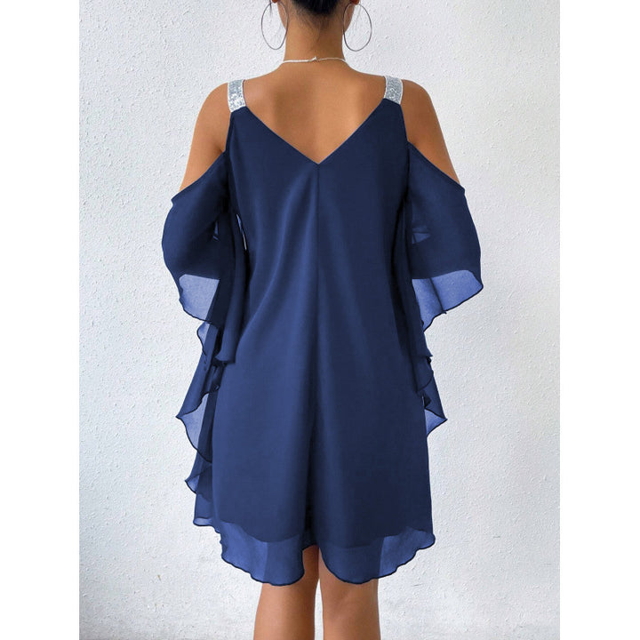 Fluid dress for women with off-the-shoulder design and ruffled hem Lune London