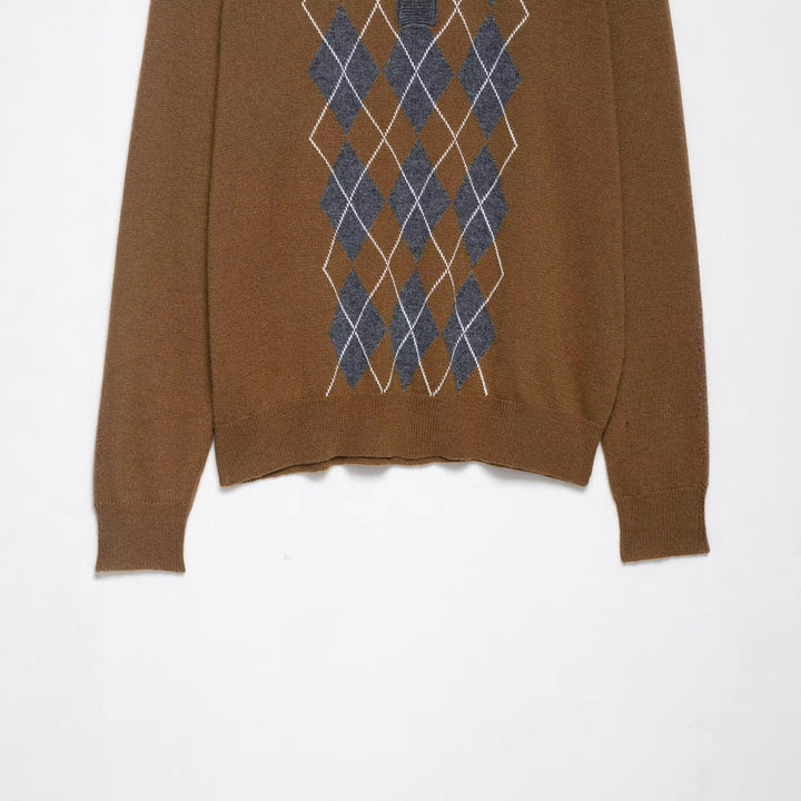 Women's sweater with classic polo collar and modern diamond pattern Lune London