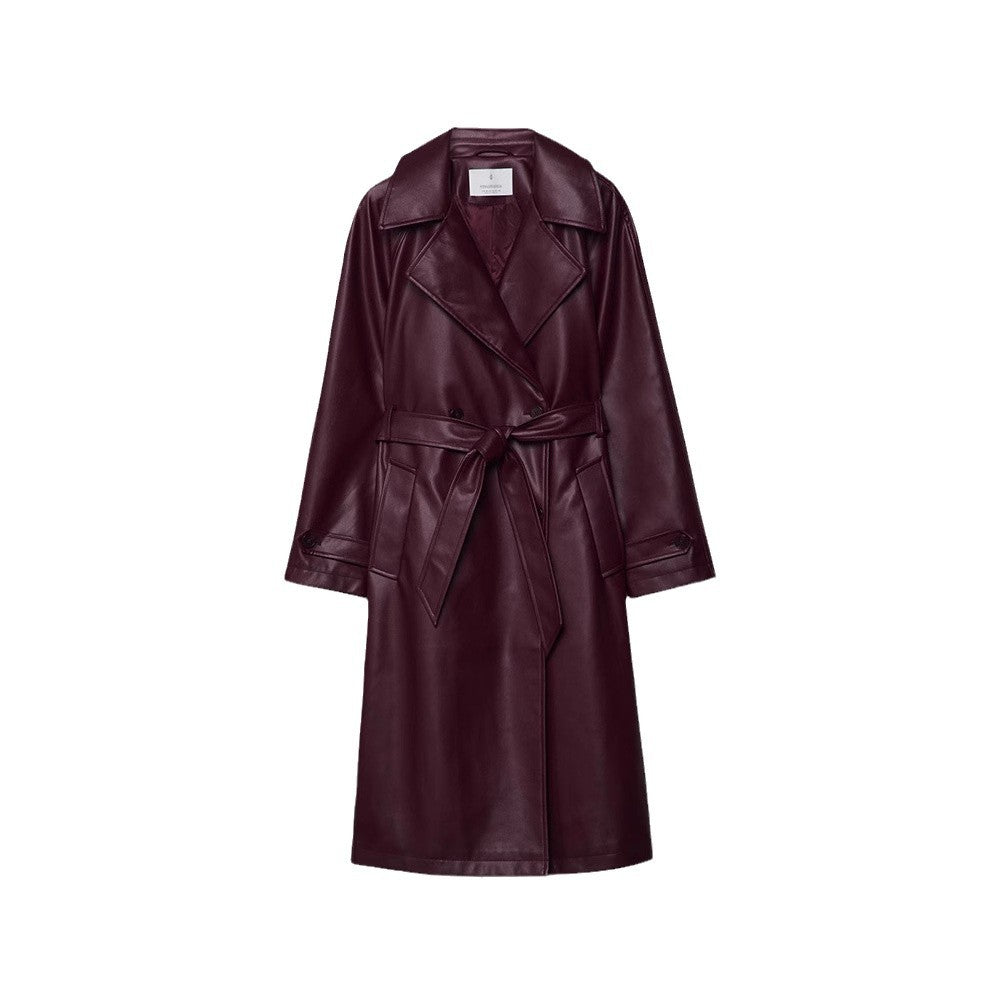 Lune London elegant cut faux leather trench coat for women