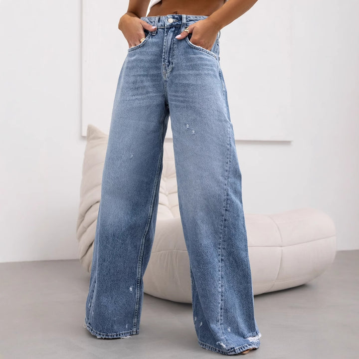 High-waisted wide-leg jeans for women with ripped details Lune London