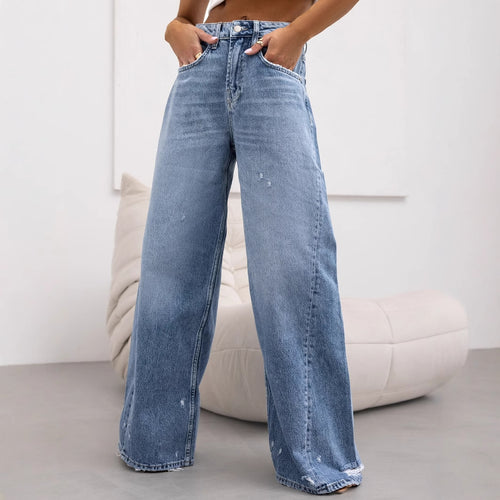 High-waisted wide-leg jeans for women with ripped details Lune London