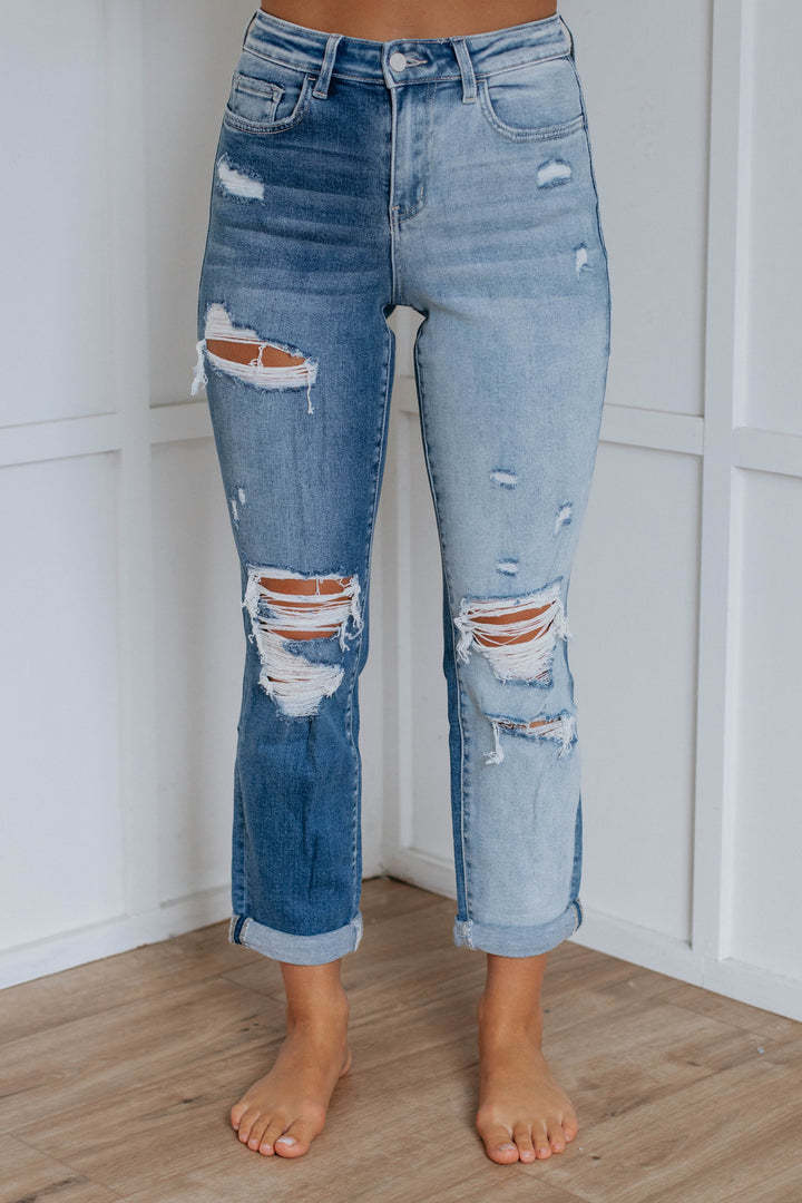 High-waisted skinny jeans for women with distressed effects Lune London