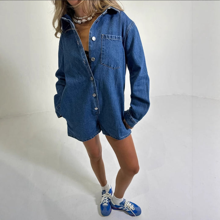 Women's Jeans Overall with Short Sleeves and Practical Pockets Lune London