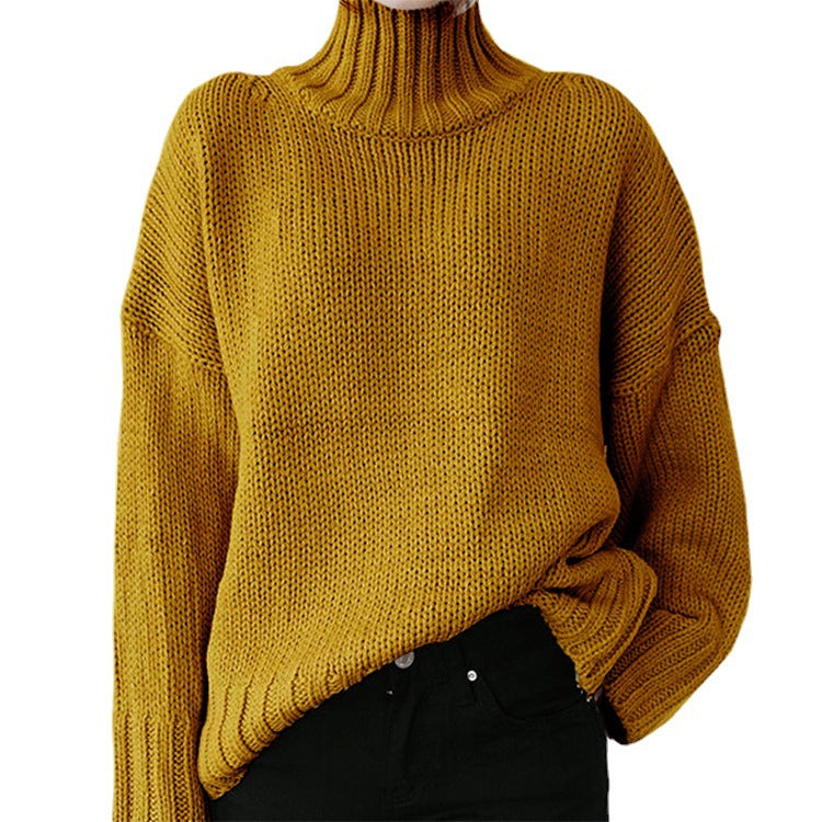 Thick knit women's pullover with high collar and relaxed fit Lune London