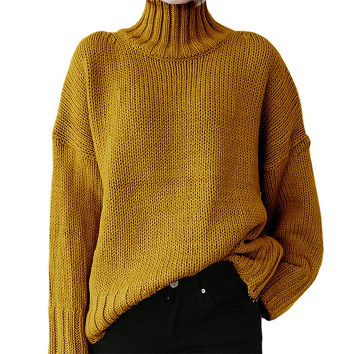 Ladies thick knit pullover with high collar and relaxed fit Lune London