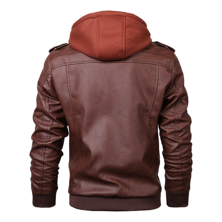 Luxury leather jacket for men with integrated hooded sweatshirt Lune London