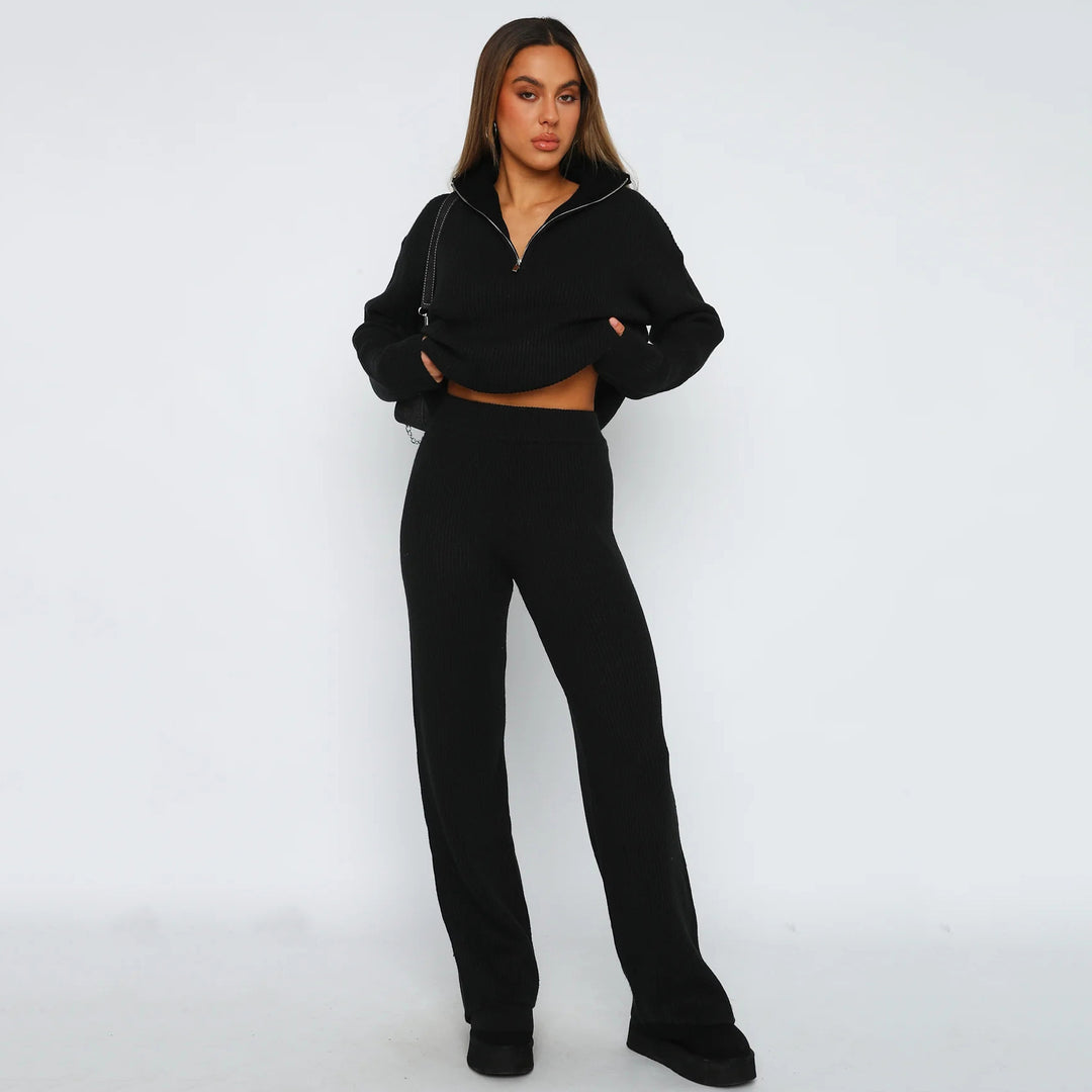 Women High-Quality Knit Sweater with High Neck and Zipper Lune London