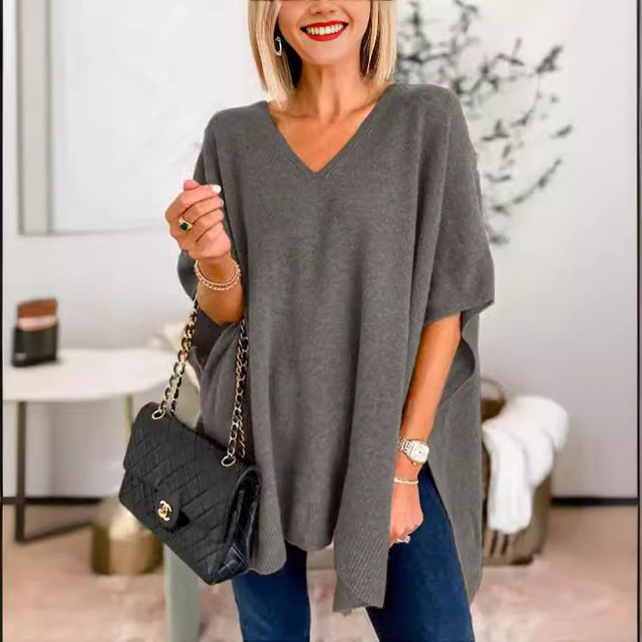 Ladies casual poncho sweater with V-neck and raglan sleeves Lune London