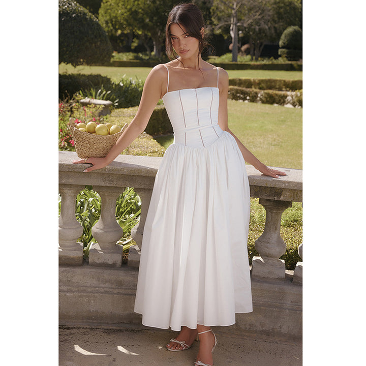 Women's Elegant Maxi Dress with Slim Fit and Gathered Design at the Waist