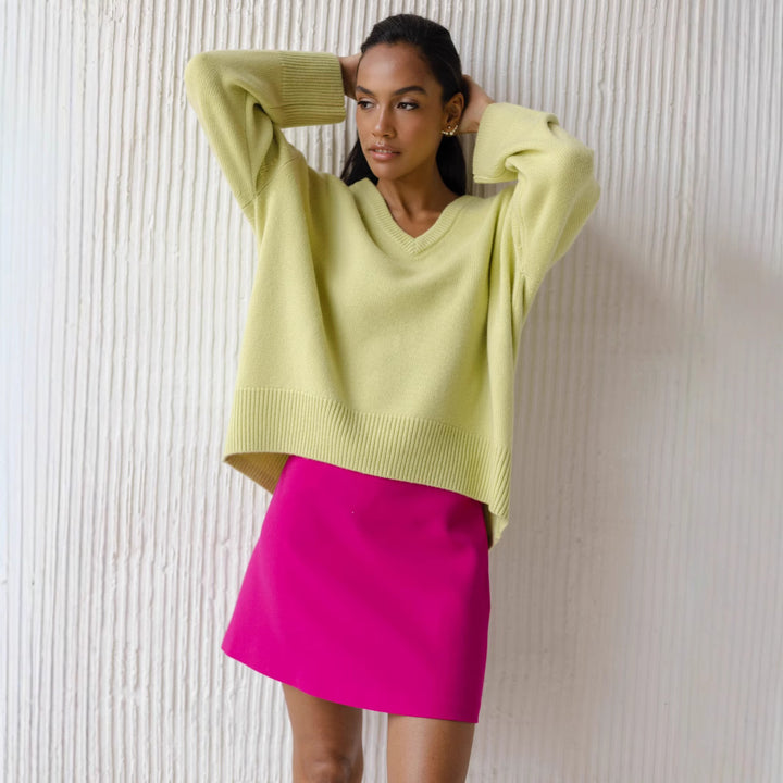 Viscose sweater for women with deep V-neckline and wide edges Lune London