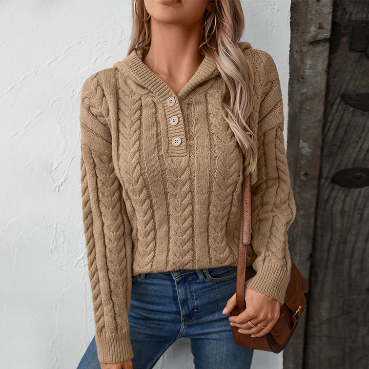 Knitted hooded sweater for women with cable pattern Lune London