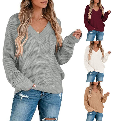Chunky knit sweater for women with deep V-neck and relaxed sleeves Lune London
