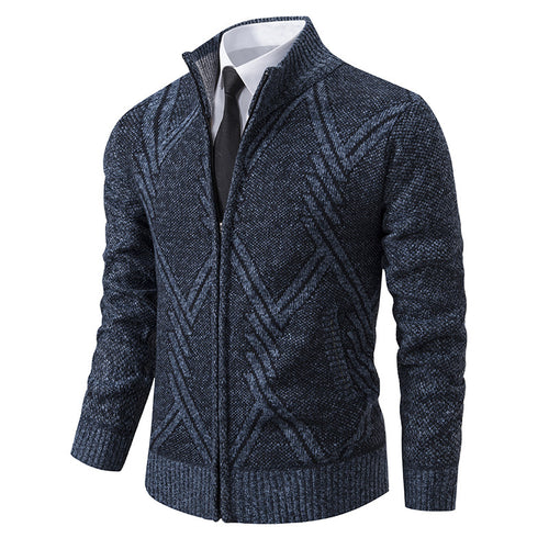 Elegant knitted jacket for men with 3D pattern and high collar Lune London