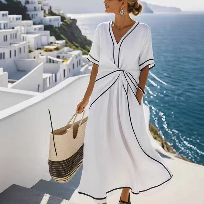 Airy wrap dress for women with side knot and V-neck Lune London