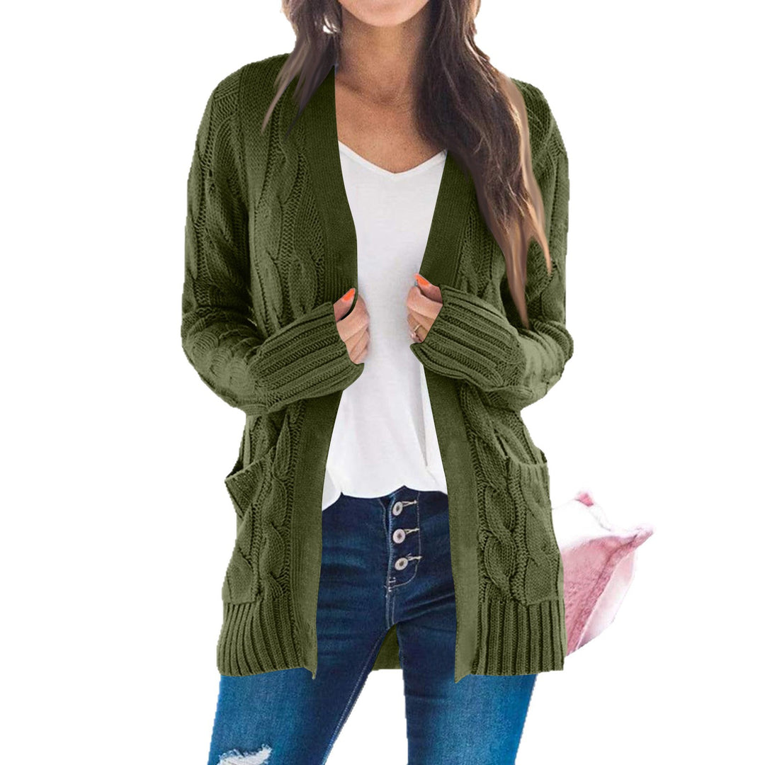Ladies Chunky Knit Cardigan with Open Front and Large Pockets Lune London