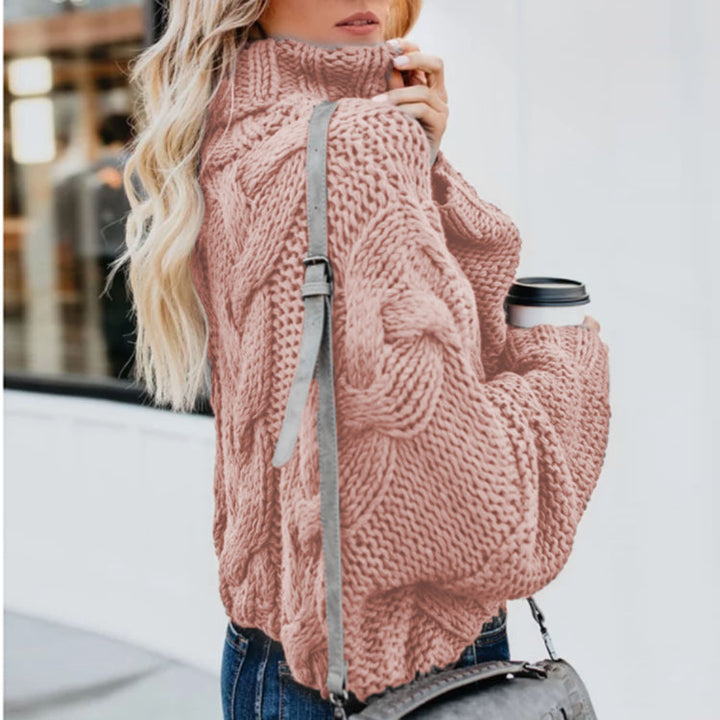 Thick knit pullover for women with high collar and twisted pattern Lune London
