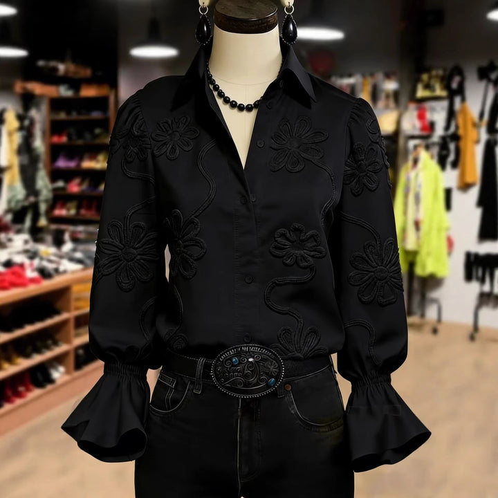 Ladies elegant blouse with floral embroidery and voluminous sleeves Lune London