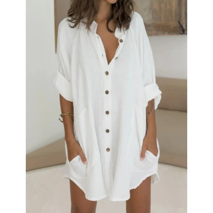 Oversized shirt dress for women with practical pockets and button placket Lune London