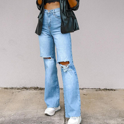 Ladies Flared Jeans with modern Destroyed details Lune London