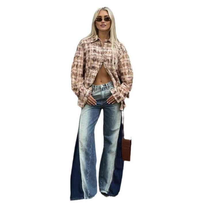 Oversized shirt for women with a casual check pattern and split sleeves Lune London