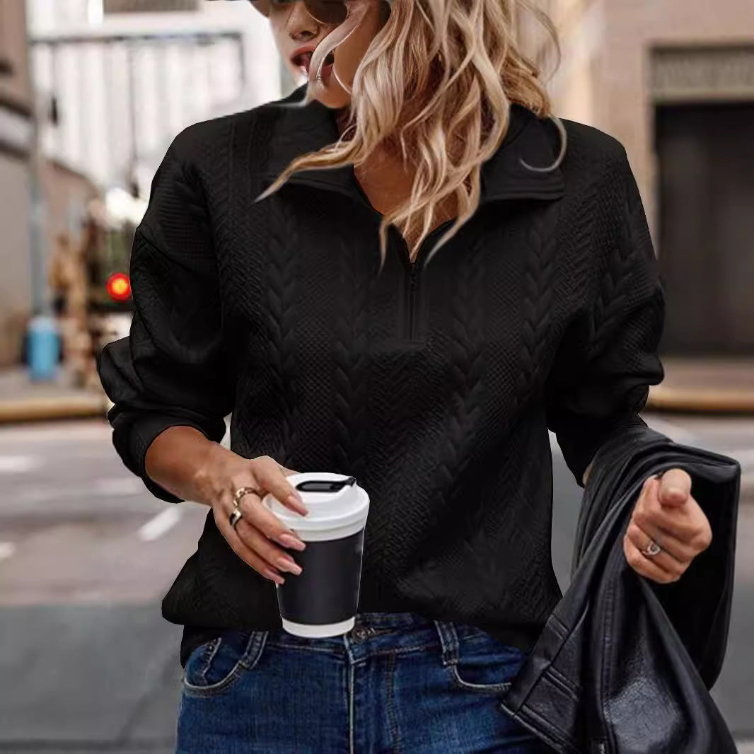 Ladies Premium sweater with zipper and twisted pattern Lune London