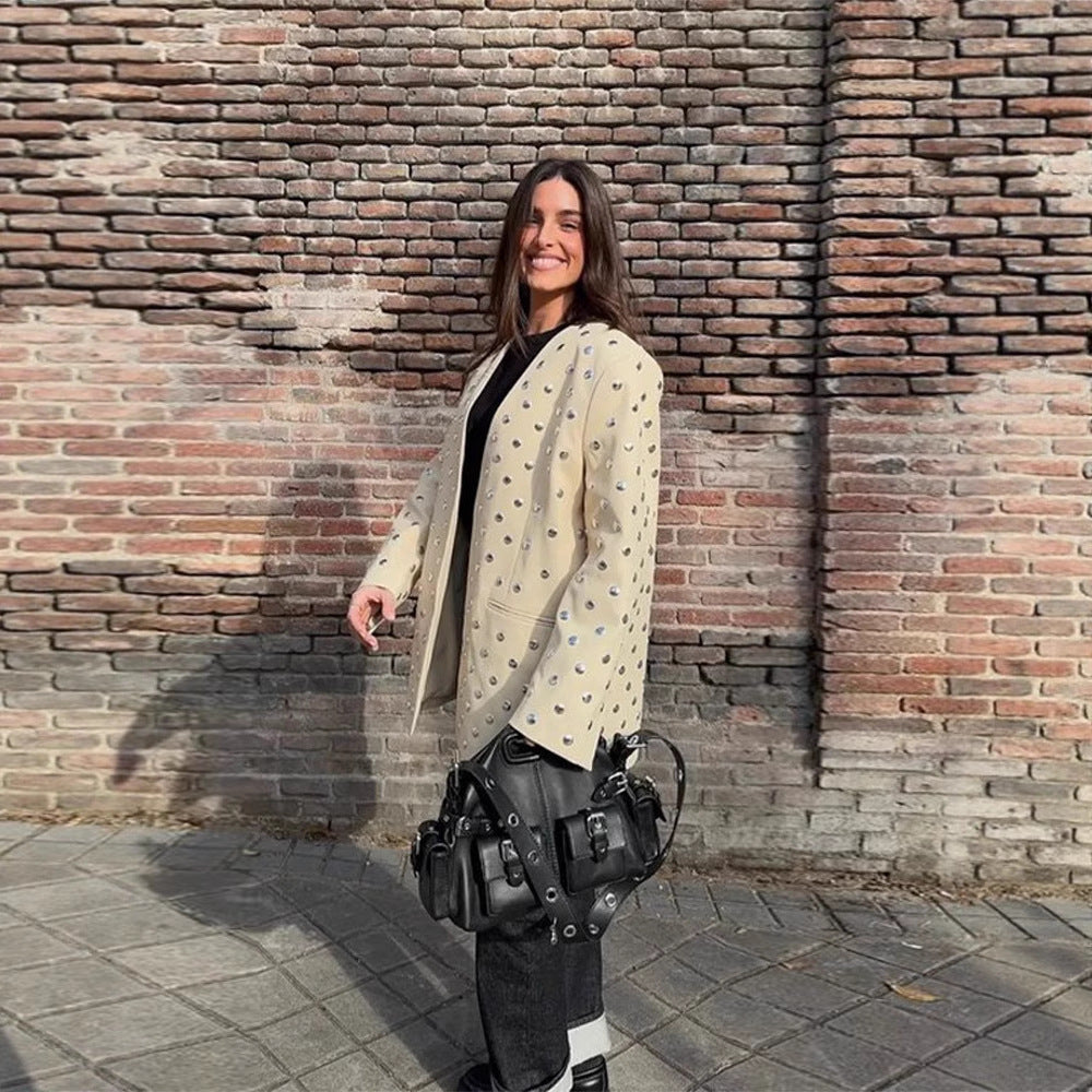 Elegant blazer jacket for women with glamorous stone appliqués Lune London