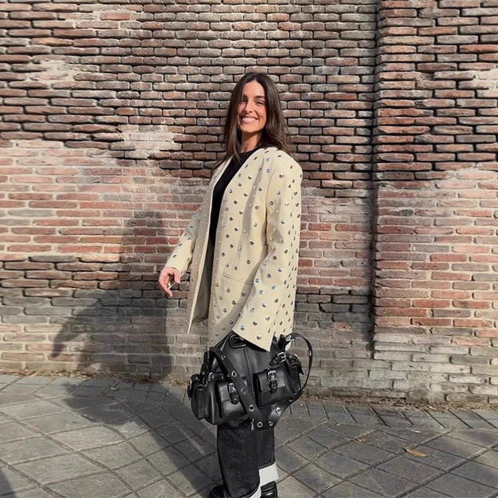 Elegant blazer jacket for women with glamorous stone appliqués Lune London