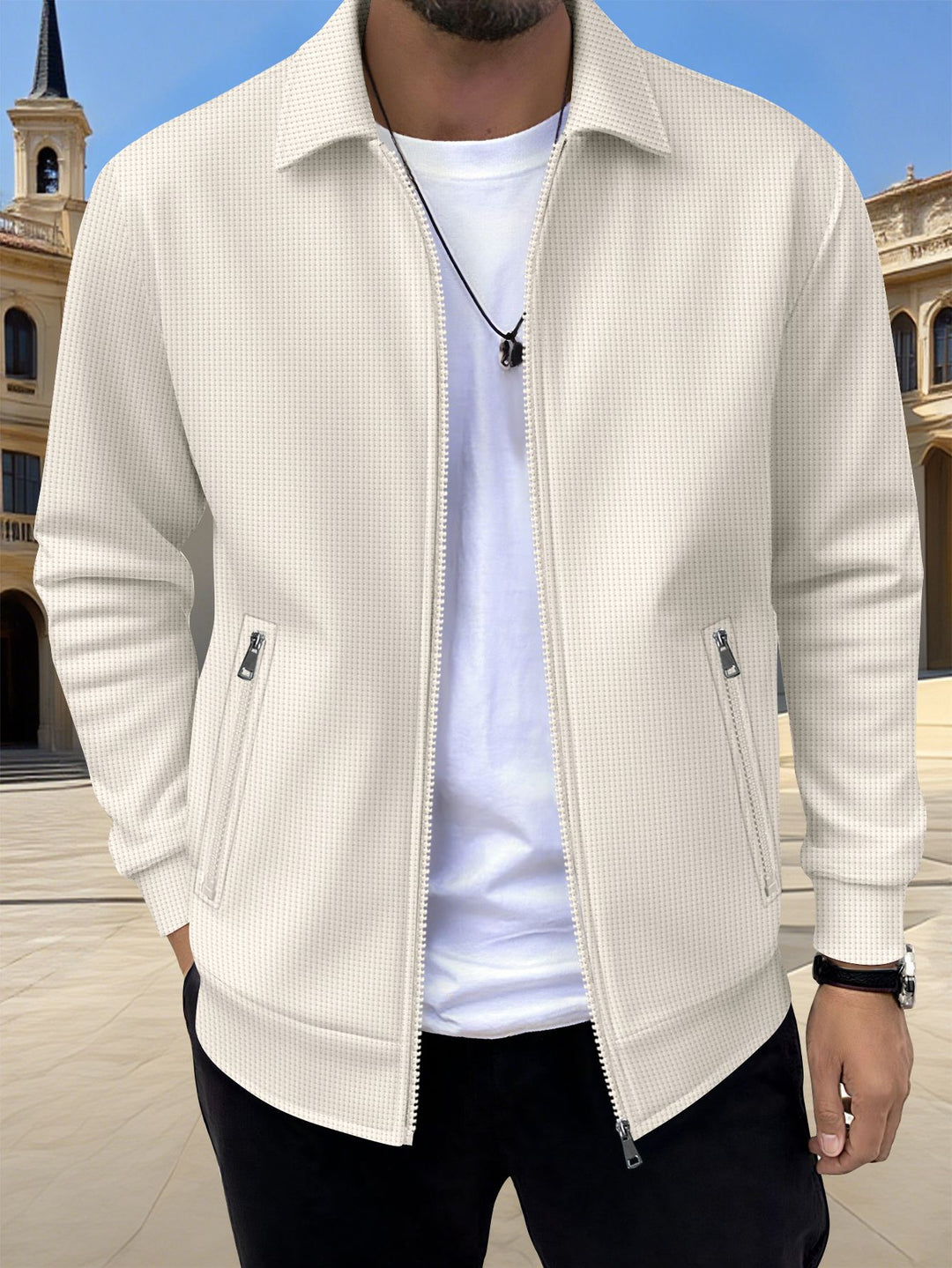 Modern knitted jacket for men with practical zip pockets and trendy design Lune London