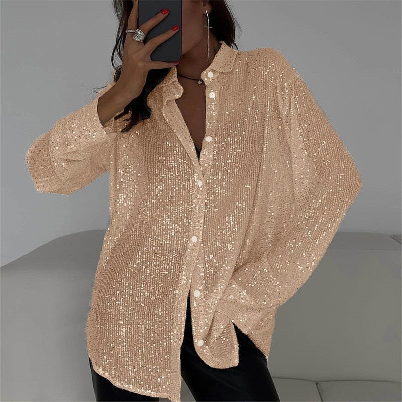 Women's Glittering Oversized Shirt Blouse Lune London