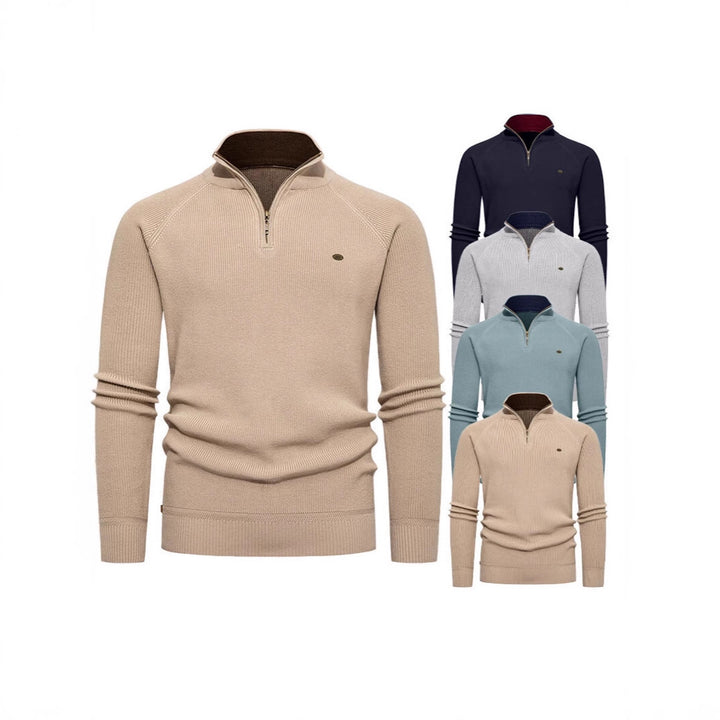 Knitted pullover for men with a high collar and zipper Lune London
