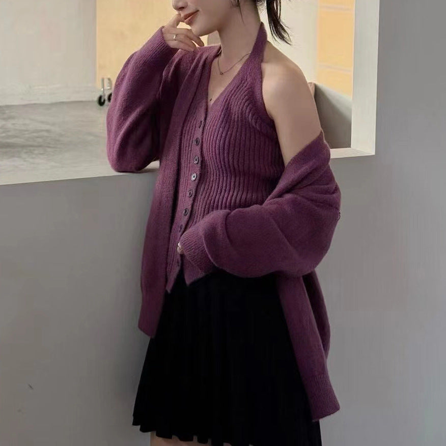 Cardigan en tricot épais pour femmes avec manches amovibles et détails en bouton Chic & Stil