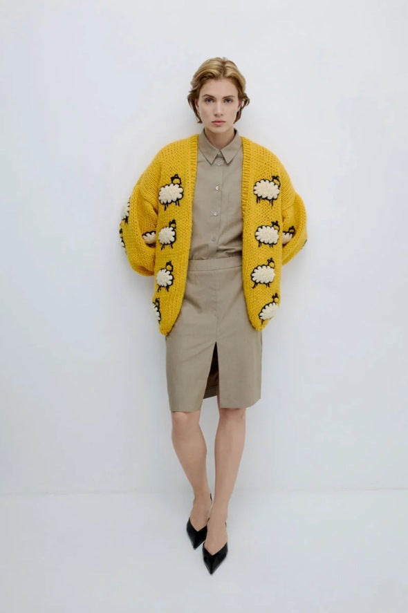 Sweater jacket for women with a unique sheep design and a relaxed fit Lune London