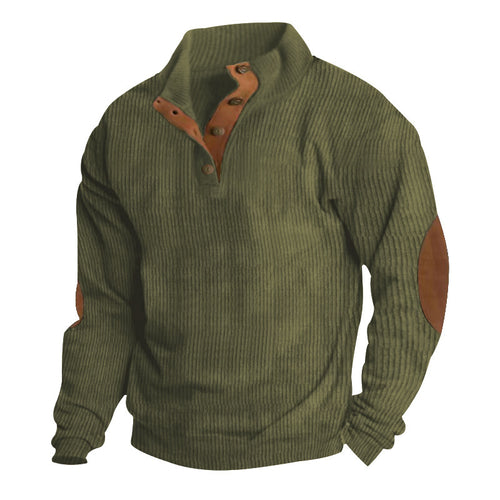 Trendy knitted sweater for men with button placket and leather applications Lune London
