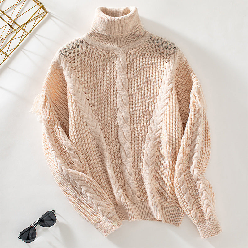 Knit sweater for women with high collar and cable pattern Lune London