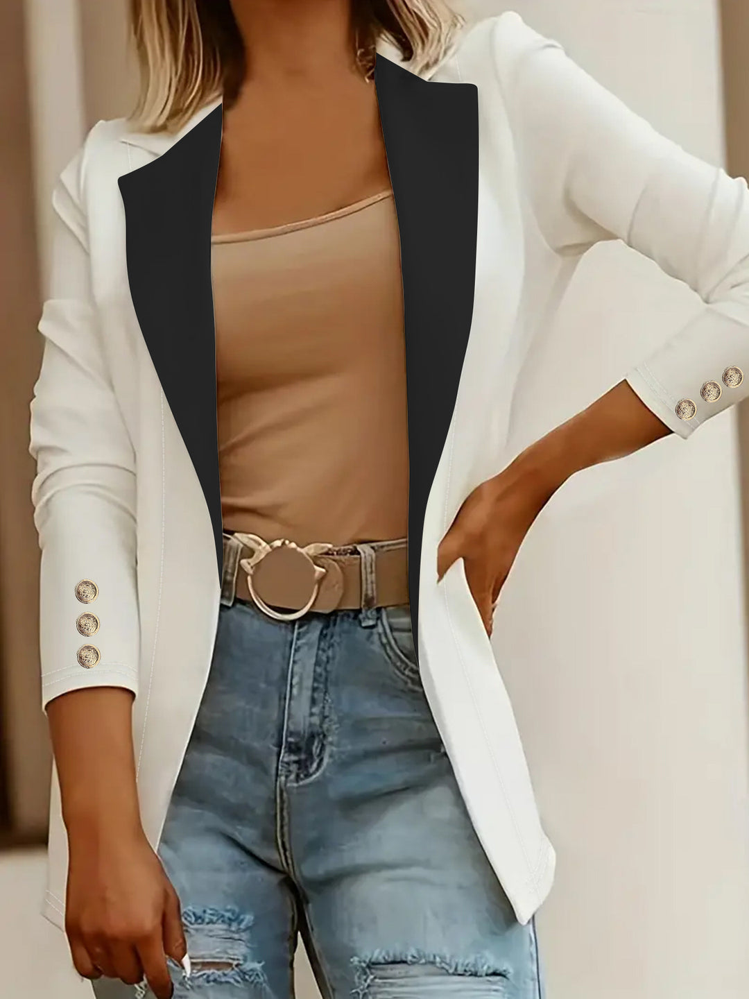 Women Elegant Blazer with Contrasting Inserts Lune London