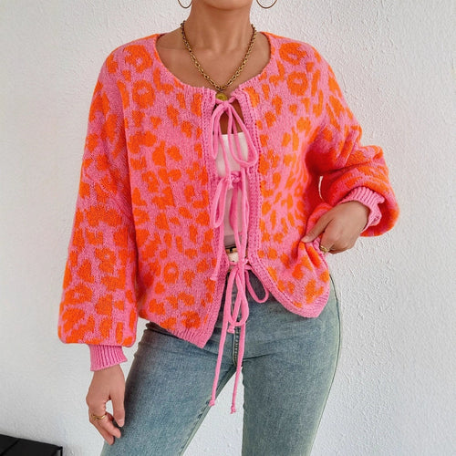 Ladies Cardigan with Unique Leopard Pattern and Adjustable Drawstring Lune London