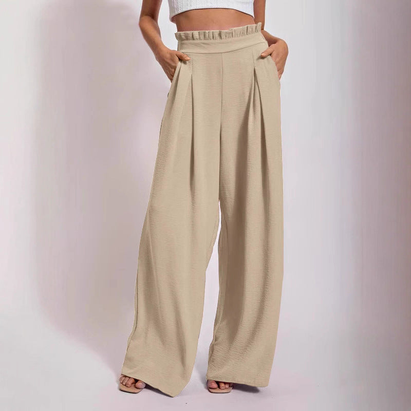 Loose high-waisted pants for women with pleats and elastic waist Lune London