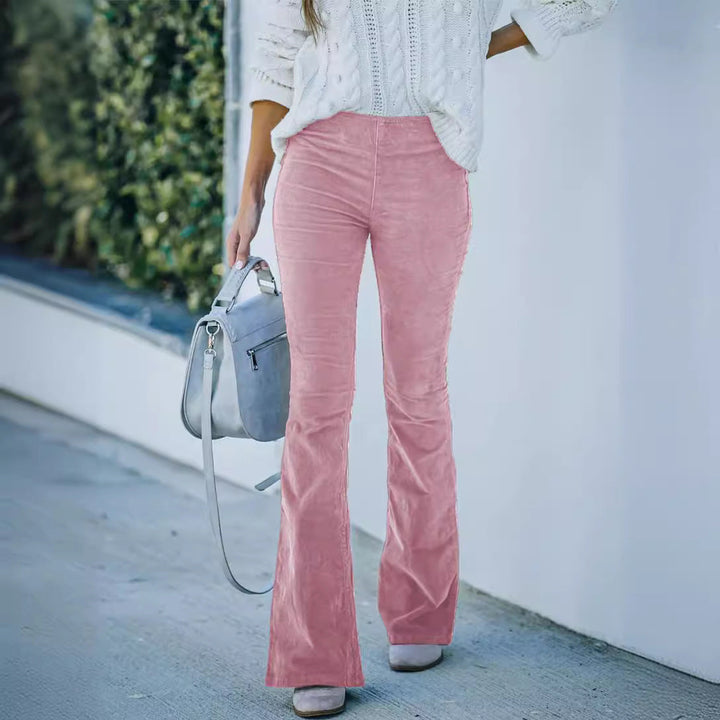 Women's Flared Corduroy Pants with High Waist and Soft Material Lune London