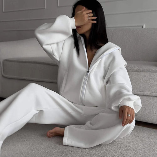 Ladies casual jumpsuit with hood and zipper Lune London