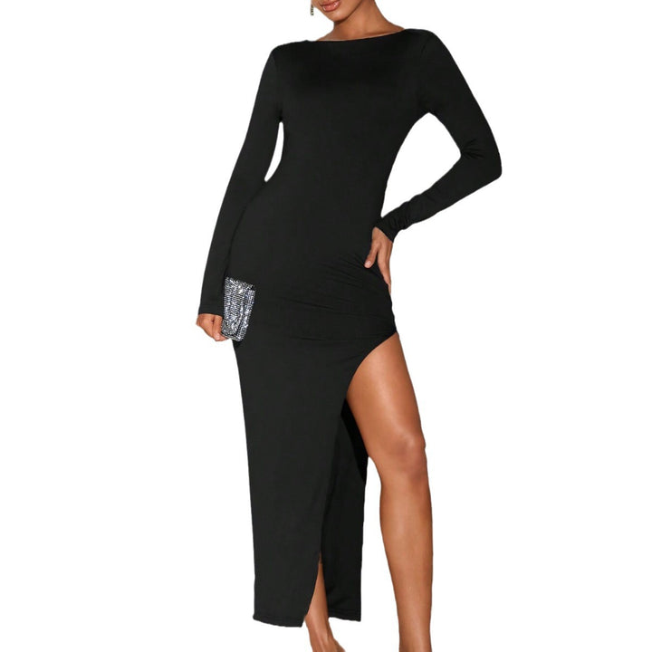 Robe maxi femme à manches longues et fente élégante Chic & Stil