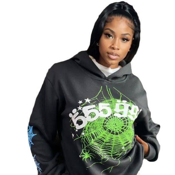 Women's hoodie with a creative spider web design and a trendy logo Lune London