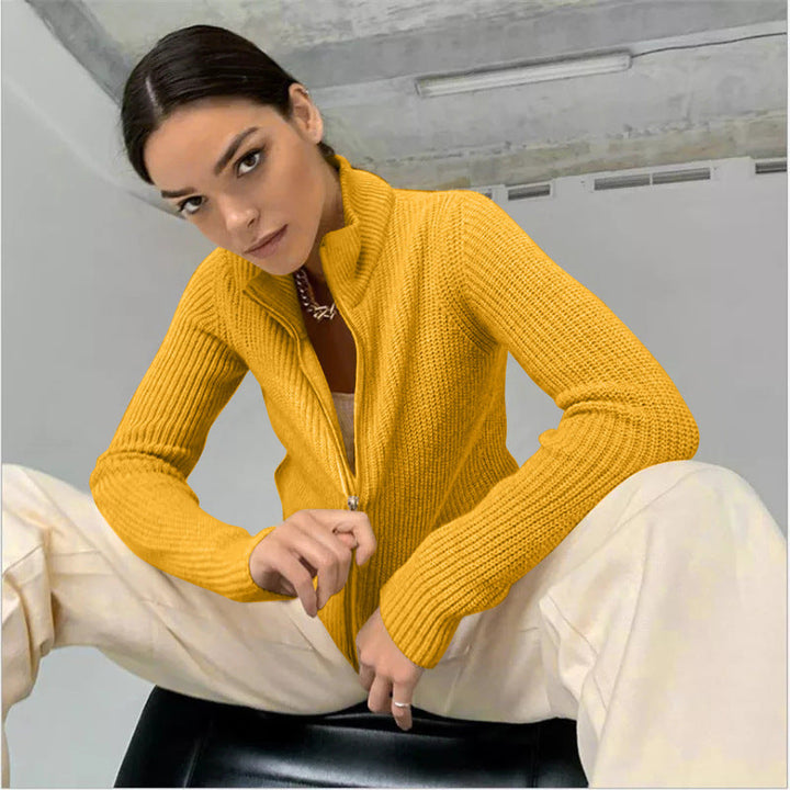 Women's Cardigan with High Collar and Innovative Zipper Lune London