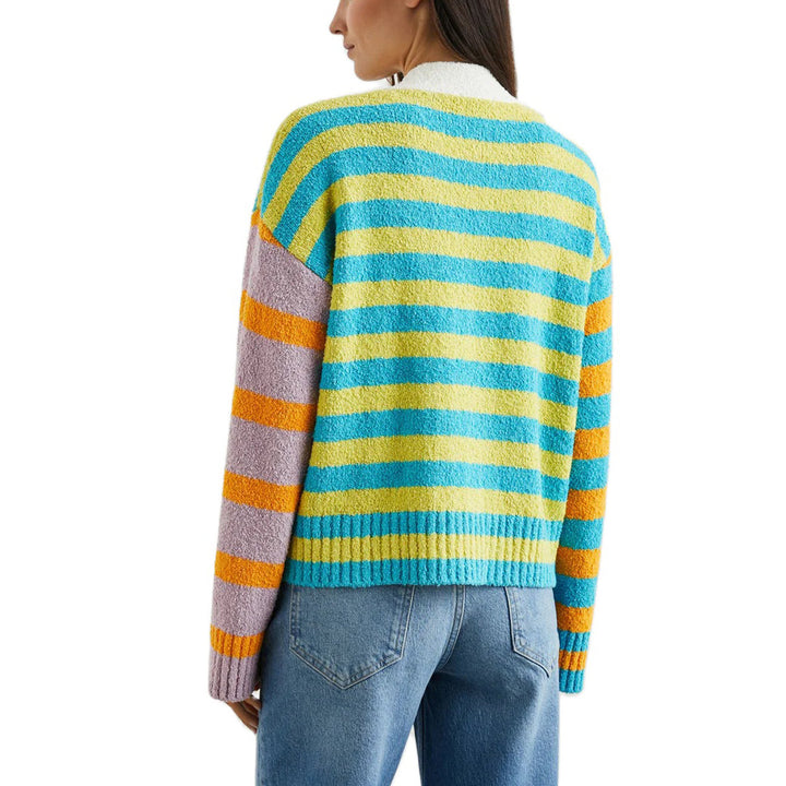 Women Striped Patterned Vest with Colorful Stripe Pattern and Chic Button Details