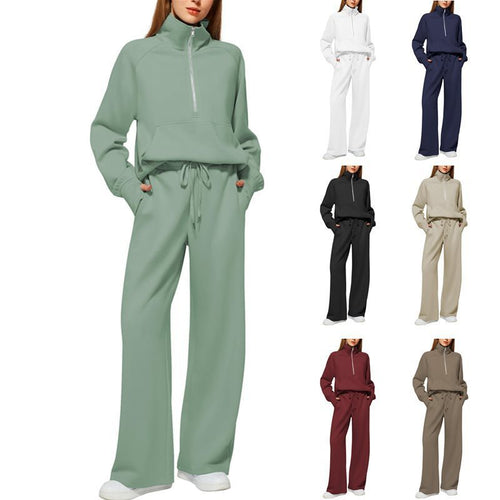 Women's sporty fleece jumpsuit set with high collar and side pockets Lune London
