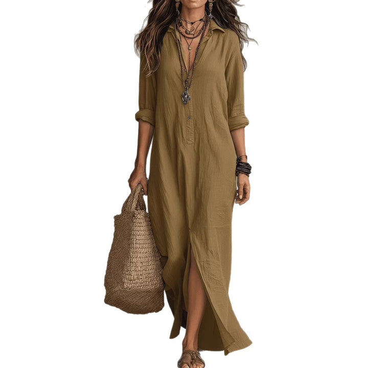 Women's Long Shirt Dress with Button Closure and Side Slit Lune London