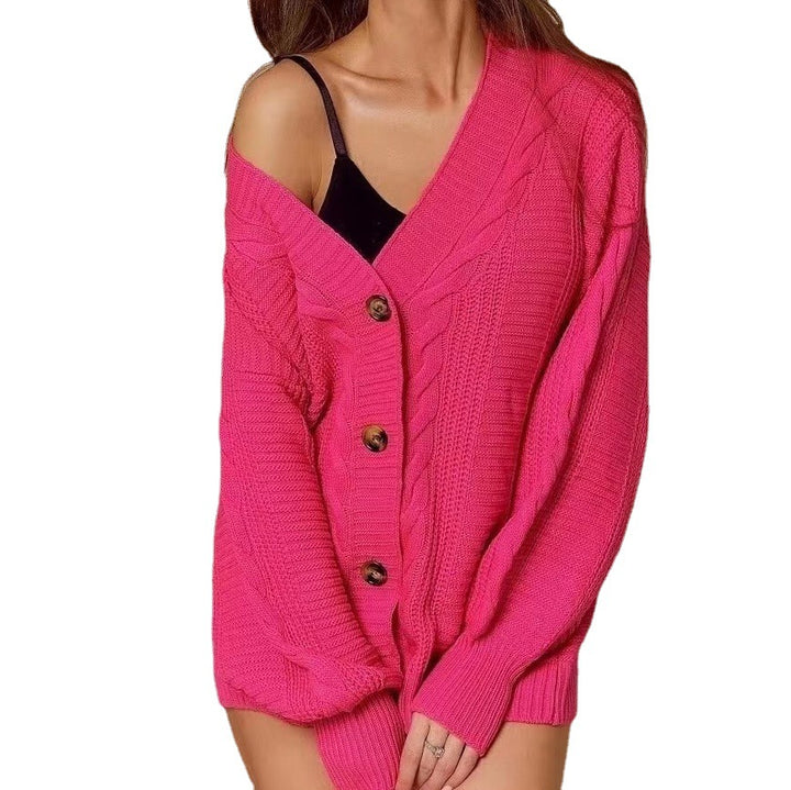 Cardigan en tricot épais pour femmes avec des manches volumineuses et un détail de bouton Chic & Stil